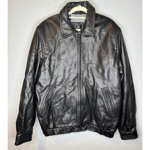 Men’s Collezione Leather Black Jacket Large Full Zip Biker Motorcycle